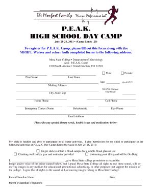 Fillable Online Coloradomesa High School Day Camp Colorado Mesa