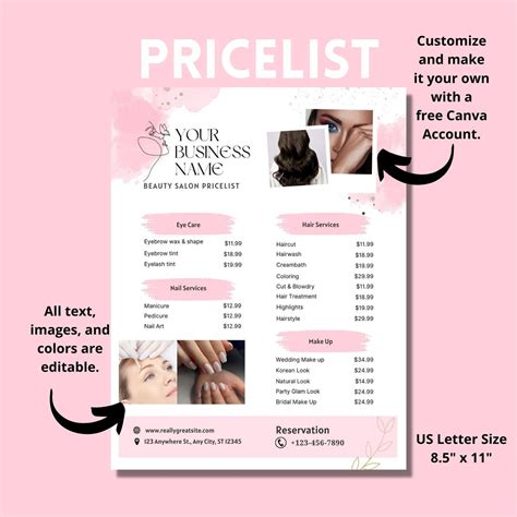 Editable Esthetician Price List Menu Template Day Spa Price Etsy Uk