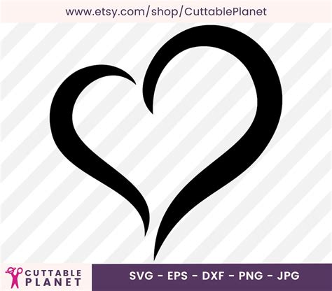 Open Heart Svg Dxf Eps Png Valentine S Day Heart Svg Doodle