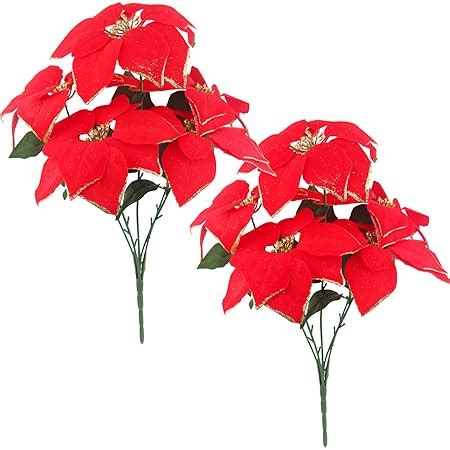 Amazon Cityes Pcs Poinsettias Artificial Christmas Flowers Red