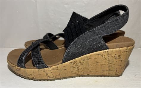 Skechers Beverlee Fancy Sips Wedge Sandals Women Size 6 Luxe Foam Black