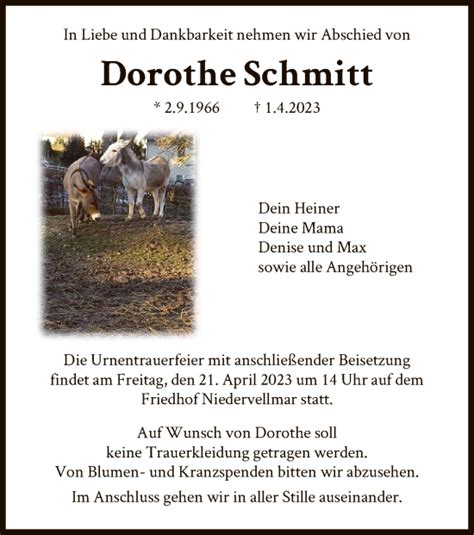 Traueranzeigen Von Dorothe Schmitt Trauer Hna De