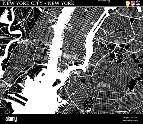 Simple map of New York City, New York, USA. Black and white version for ...