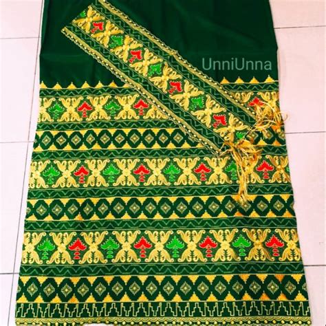 Jual Tapis Bordir Kupu Siger 3 Tingkat Kain Etnik Hijau Set Sarung