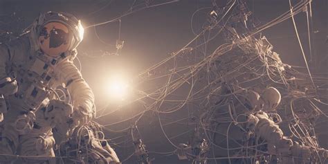 Astronaut Entangled By A Lot Of Cables Connected To A Stable