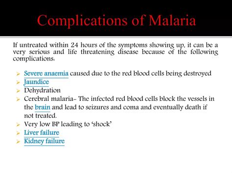 Malaria Causes Symptoms Complications Treatment And Prevention Ppt