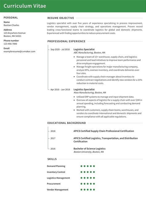 Logistics Specialist Resume Sample Job Description And Writing Guide For