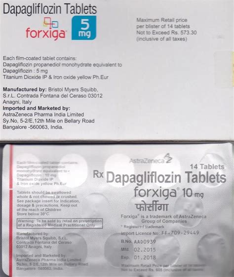 Forxiga Tablet Dapagliflozin Astrazeneca Type Diabetes Packaging