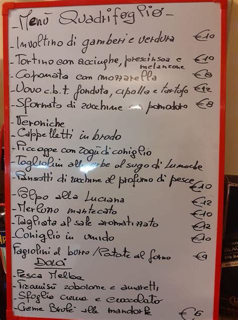 Menu Da Ristorante Il Quadrifoglio Carcare