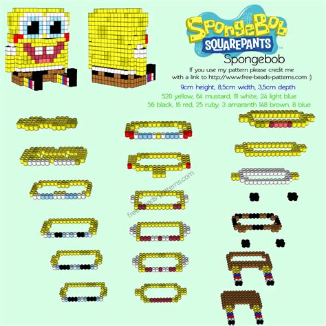 3d Perler Hama Beads Spongebob Squarepants Free Pattern Hamma Beads 3d Pyssla Beads Fuse Beads