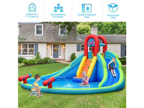 Costway Inflatable Bounce House Water Splash Pool Dual Slide Climbing Wall Thechive University