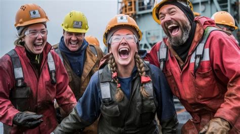 Grupo De Trabajadores De Plataformas Petroleras Marinas Que Usan Equipo