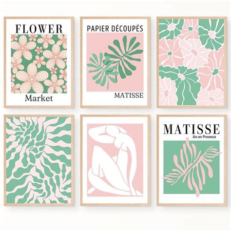 Pastel Danish Room Decor Aesthetic Posters Pink And Green Matisse Wall