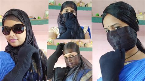 Black Dupatta Face Cover For Style Look With Matching Gloves And Chasma Style Look Sunita