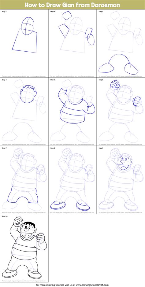 How to Draw Gian from Doraemon (Doraemon) Step by Step ...