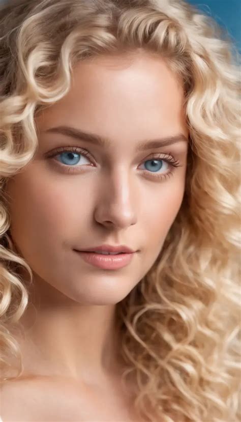 A Closeup Of The Skin Of A Beautiful Blonde Woman With Curly Hair Blue