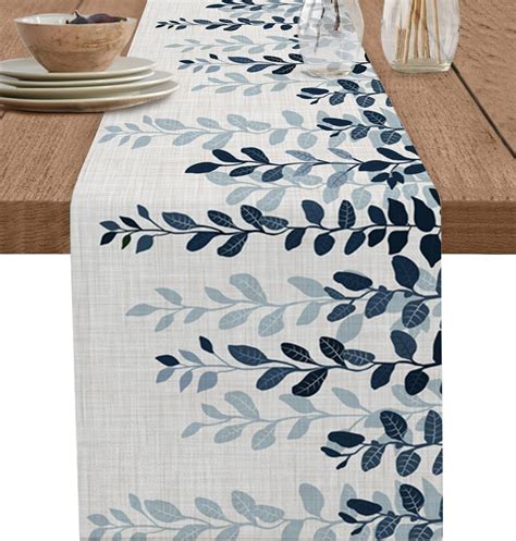 Amazon Huotupsine Navy Blue Ombre Botanical Cotton Linen Table