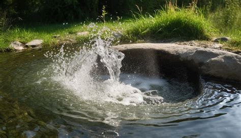 Un Estanque Con Un Chorrito De Agua Y Una Hierba Verde En El Fondo