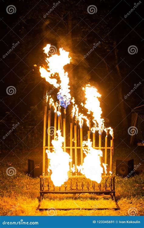 Pyrophone Fire Organ at Night Playing Music Stock Image - Image of rock ...