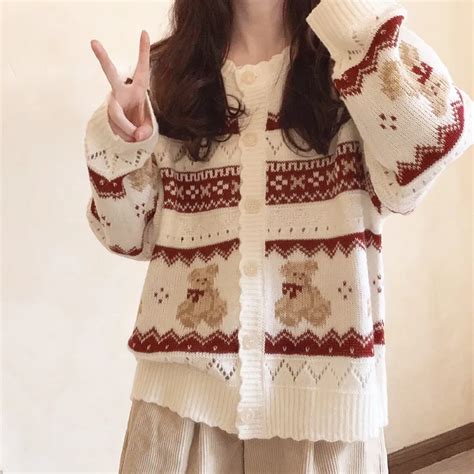 Japo Ski Kawaii Lolita Sweter Dziergany Kobiety S Odki Cartoon Cartoon