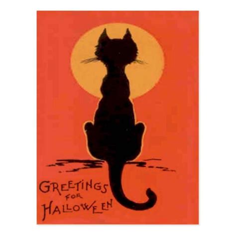 Black Cat Full Moon Yellow Orange Postcard | Zazzle | Black cat tattoos, Black cat, Vintage ...