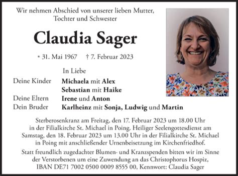 Traueranzeigen Von Claudia Sager Trauer Merkur De