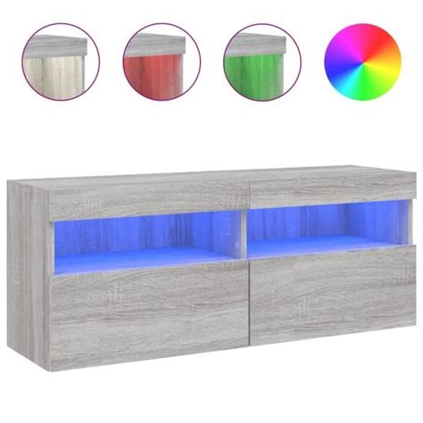 Dioche Meuble Tv Mural Avec Lumi Res Led Sonoma Gris X X Cm Yw