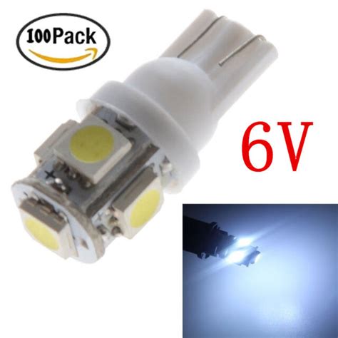 100pcs 6v 63v White T10 5050 5smd Led Wedge Light Bulb W5w 194 168