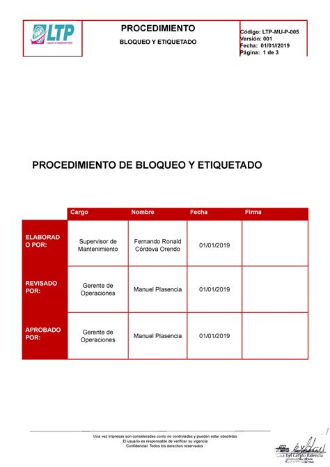 15 Procedimiento DE Bloqueo Y Etiquetado PROCEDIMIENTO BLOQUEO Y