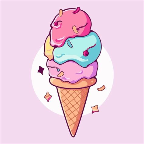 Ilustración de un cono de helado con diferentes sabores Vector