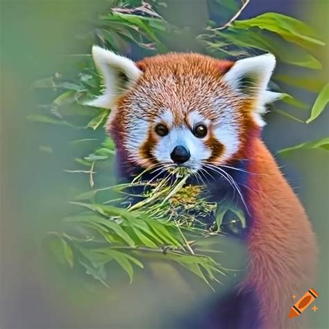 Colorful Image Of A Red Panda Peeking From Behind Bamboo With A Sad