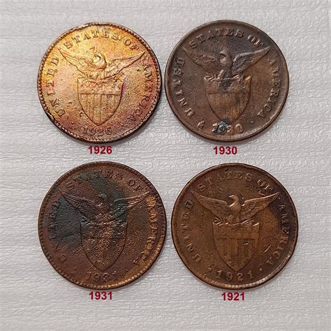 ONE 1 CENTAVO U S Philippine Coins 1921 1926 1930 1931 WORN