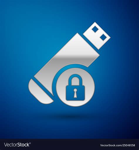 Silver Usb Flash Drive With Closed Padlock Icon Vector Image