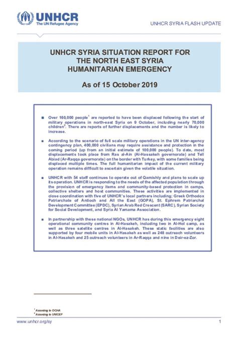 Document Unhcr Syrias External Flash Update North East Syria