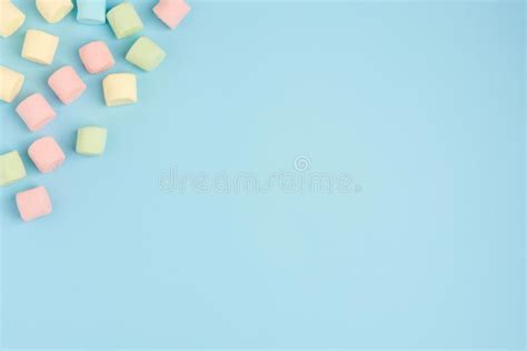 Marshmallow On Blue Colour Background Stock Photo Image Of Sticky