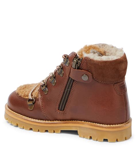 Shearling Trimmed Leather Boots In Brown Petit Nord Mytheresa