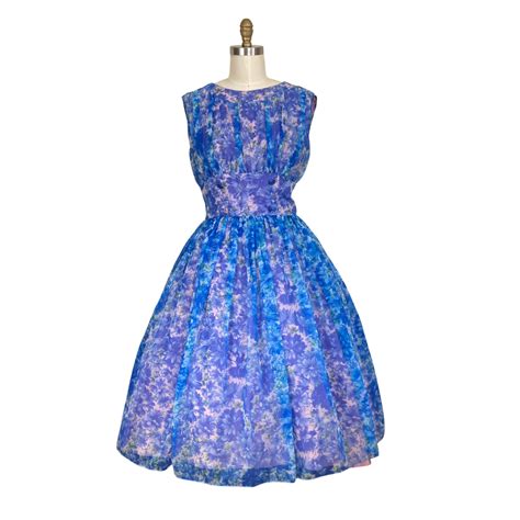 1950s Blue Floral Semi Full Skirt Dress Lo Que Fue Boutique Lo Que