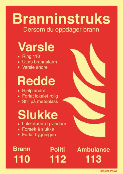 Brannskilt Fire Safety Signs For Merking Av Brannutstyr