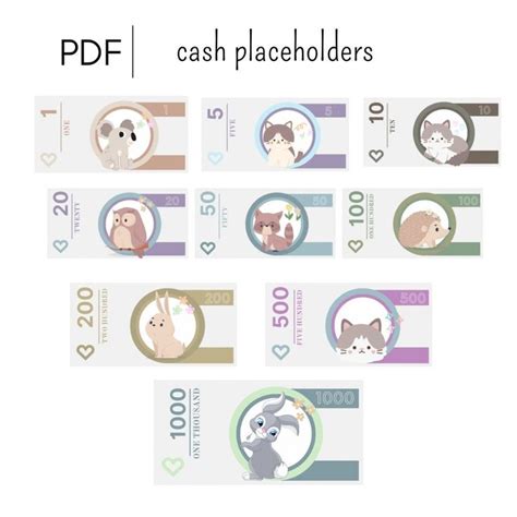 Pdf Cute Cash Placeholders Prop Money For Cash Stuffing Etsy