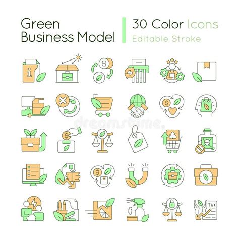 Conjunto De Iconos De Color Rgb Del Modelo De Negocio Verde Ilustración