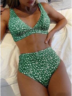 Buy Shein Ditsy Floral V Neck Bikini Swimsuit Online Topofstyle