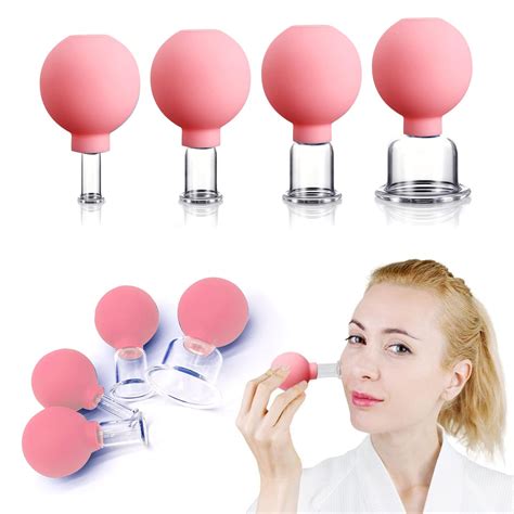4 PCS Glass Facial Cupping Set | Silicone Vacuum Suction | Cupping