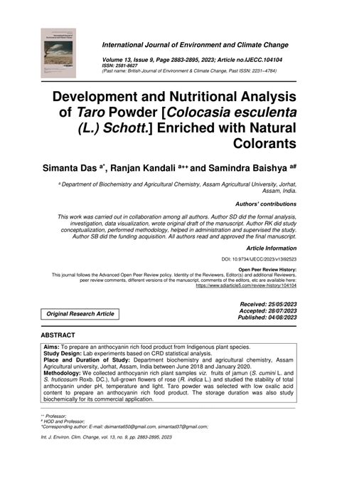 PDF Development And Nutritional Analysis Of Taro Powder Colocasia