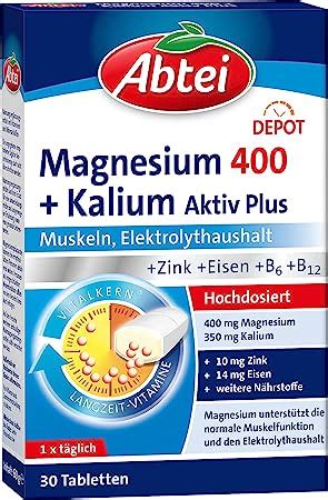 Abtei Magnesium 400 Kalium Aktiv Plus hochdosiert für aktive