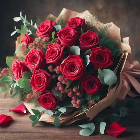 Premium Photo | Bouquet of natural red roses for gift