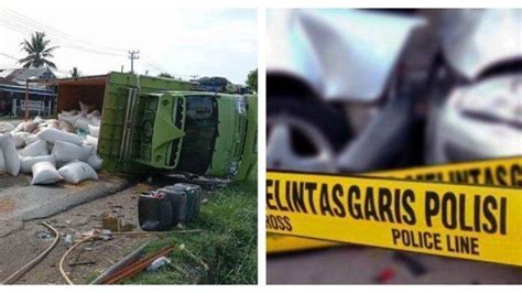 Ban Pecah Beruntun Truk Pengangkut Gabah Hilang Kendali Hingga