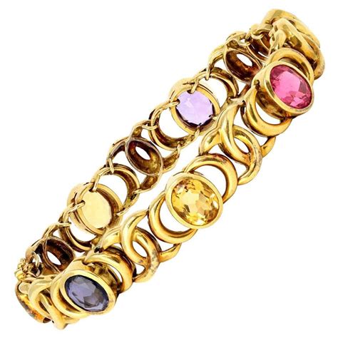 Classic Multi Gemstone Gold Link Bracelet At 1stdibs