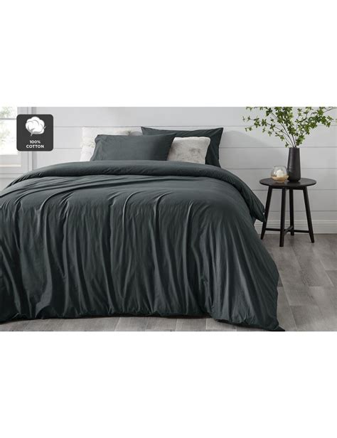 Nnekge Aesop Stone Wash Cotton Quilt Cover Set Charcoal Queen