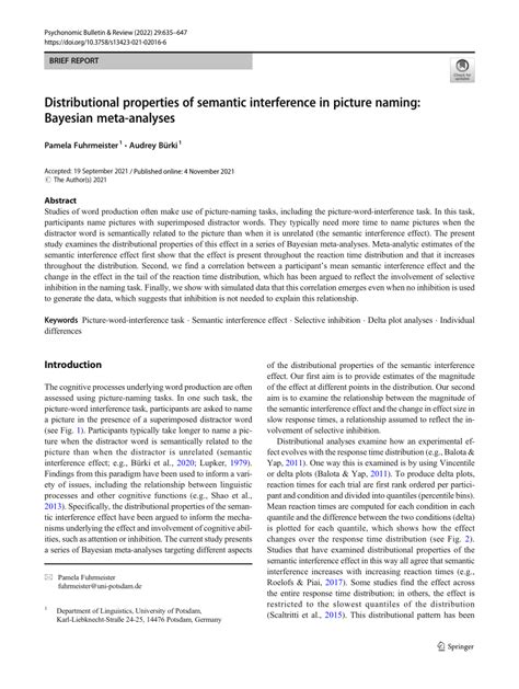 Pdf Distributional Properties Of Semantic Interference In Picture