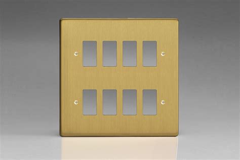 Varilight Flat Plate Screwless Brushed Brass 8 Gang Grid Plate Double